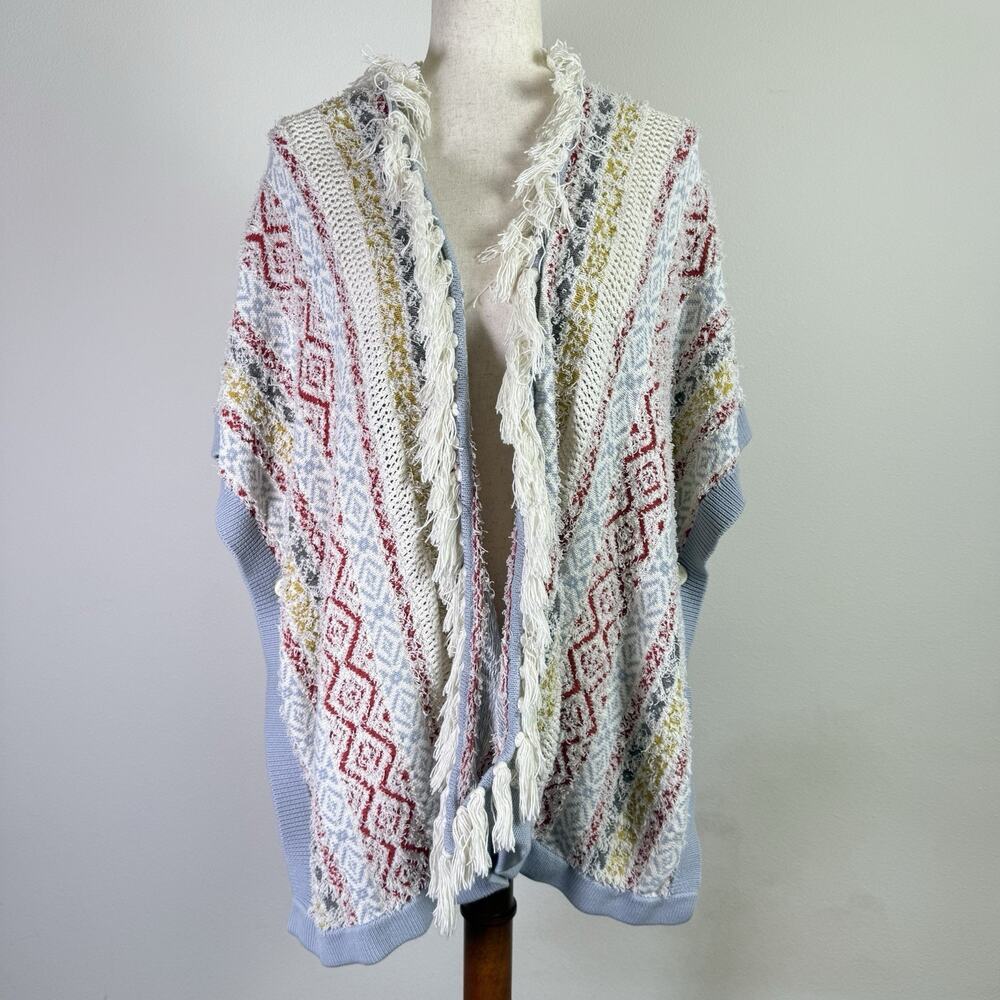Cabi Cap Shawl Sweater One Size Fringe Fall Cardigan‎ Southwestern Pattern